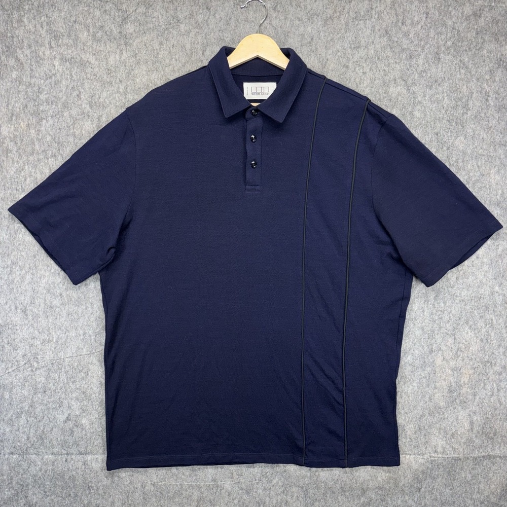 Whim Golf Polo Shirt Men's XL Merino Wool Short Sleeve Navy Blue USA Made Luxe